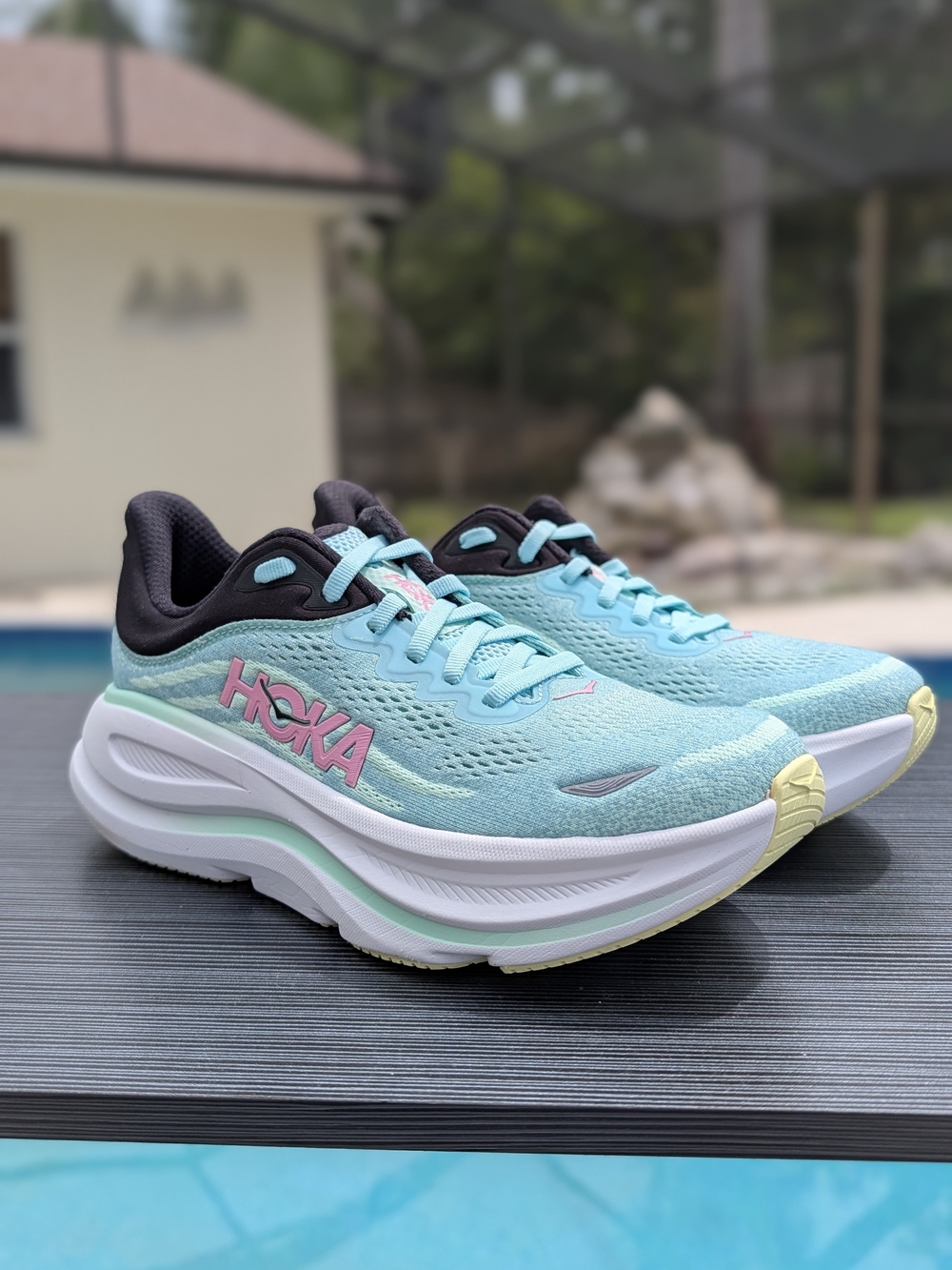 Size 7 - Hoka One One HOKA Bondi 9 Women's Blue Spark Mint Fluorite W - Picture 4 of 12